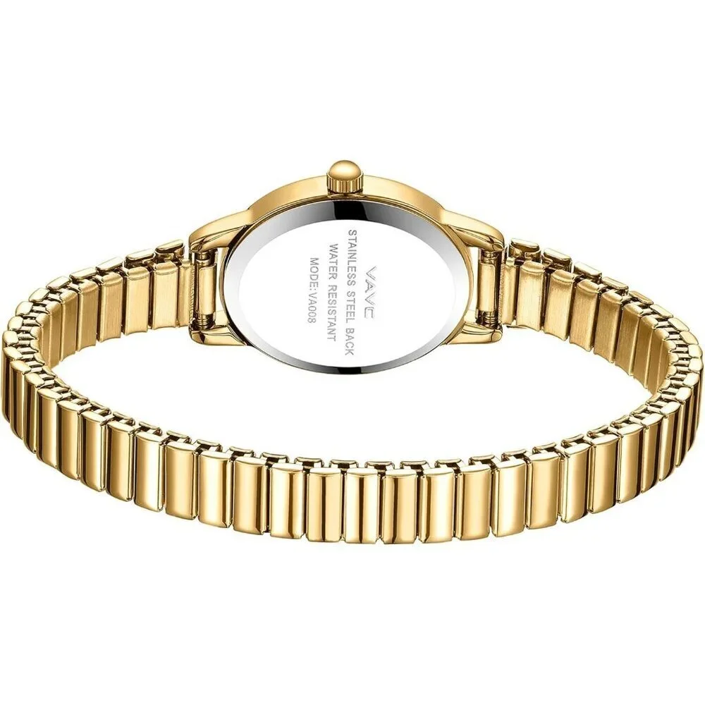 Women's Gold Watch with Stainless Steel Expansion Band Oval Case Roman Dial